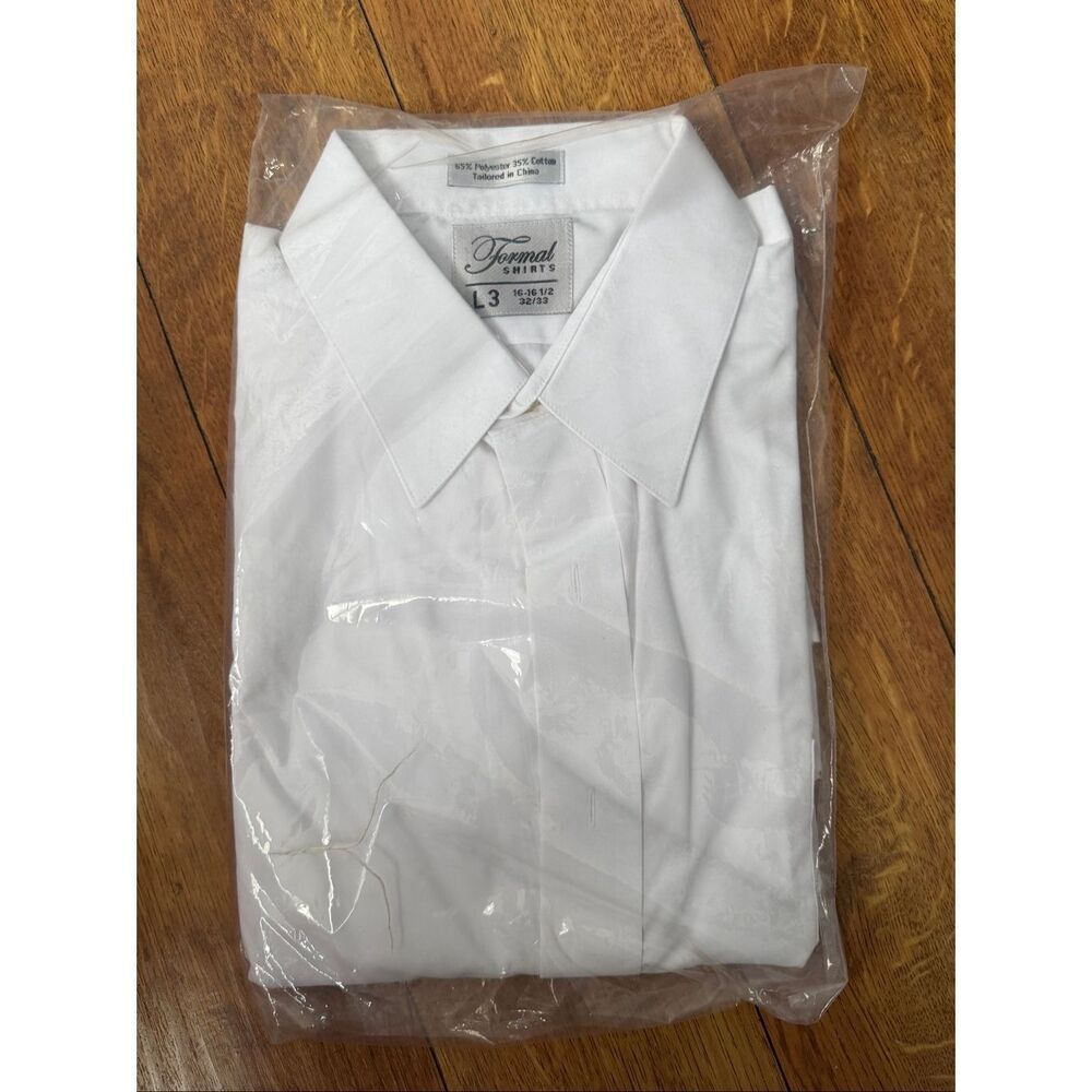 Men’s White Formal Dress Shirt L3 16–16.5 32/33 New Poly Cotton